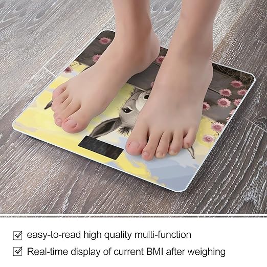 Digital Bathroom Scale for Body Weight Scale with Bright LCD Display High Accuracy Step-On Technology Auto On/Off Donkey and Flower Digital Scales 400 Lbs /180kg