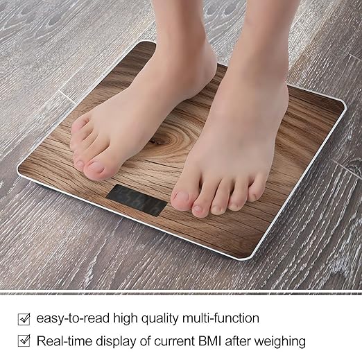 Wood Grain Scale for Body Weight Highly Accurate Digital Bathroom Scale Sturdy Tempered Glass Weighing Scales with LCD Display Fashion Body Fat Smart Scales 400lb