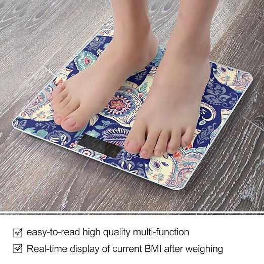 Boho Elephant Scale for Body Weight Safe Rounded Corners Tempered Glass Digital Bathroom Scale LED Display 400lb Capacity Weight Scales with High Precision Sensors