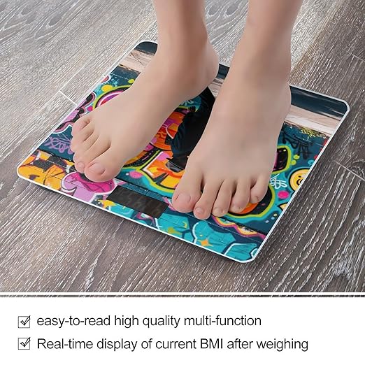 Colorful Graffiti Wall Scale for Body Weight Sturdy Tempered Glass Weighing Scales with LCD Display Accurate Digital Bathroom Scale Convenient Body Fat Smart Scales Easy Read