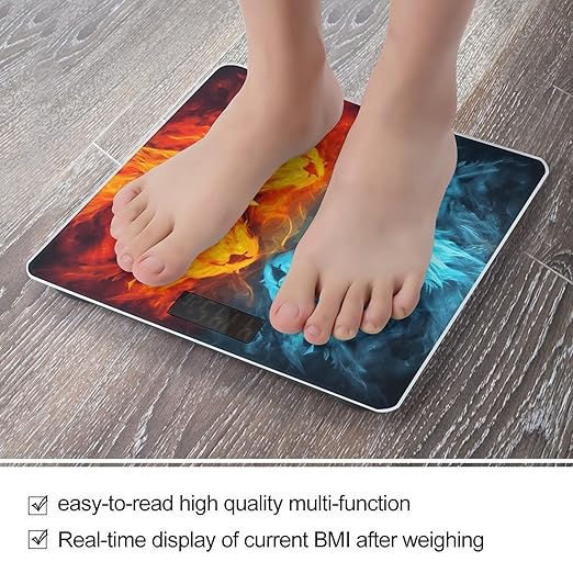 Fire Vs Ice Art Bathroom Scale Large LCD Backlight Display Digital Scale Rounded Corners Body Scales Automatic Power On/Off Bathroom Scales for Home Bedrooms