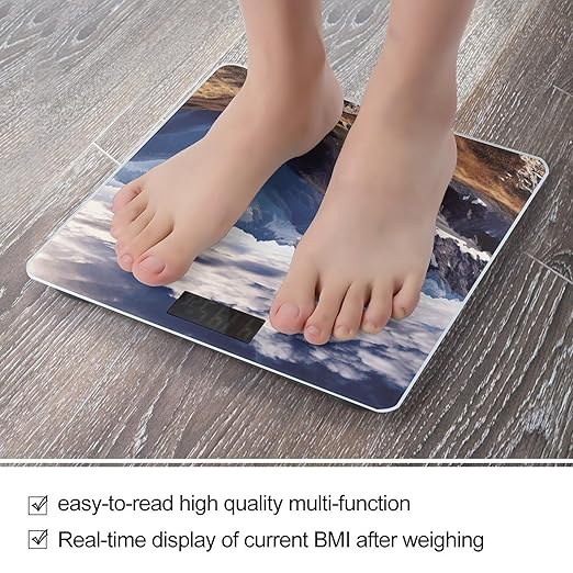 Alps Panorama Scale for Body Weight Anti-Slip Tempered Glass Digital Bathroom Scales Clear LCD Display Weighing Scale Safe Rounded Corners Smart Scales