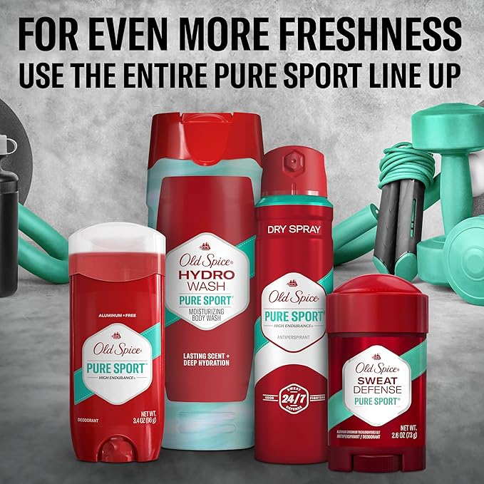 Old Spice Moisturizing Body Wash for Men Hydro Wash 2-in-1 Long Lasting Scent &amp Deep Hydration 24/7 Shower Fresh Pure Sport Scent 16 oz (Pack of 4)