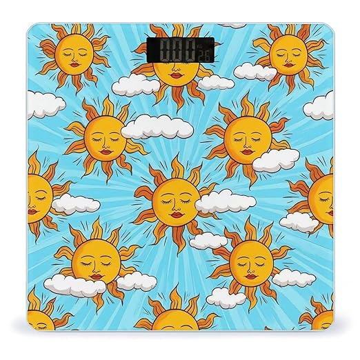 Automatic Switch Digital Bathroom Weighing Scale Smart Scale for Body Weight Hippie Boho Style Sun Art