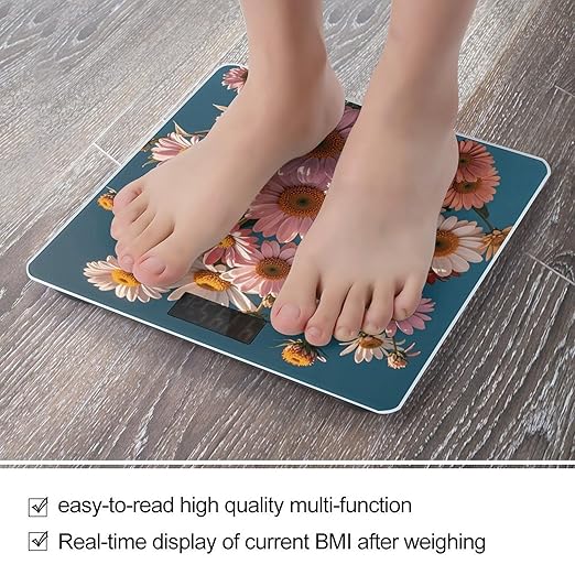 Digital Bathroom Scale for Body Weight Scale with Bright LCD Display High Accuracy Step-On Technology Auto On/Off Flower Bouquet Digital Scales 400 Lbs /180kg