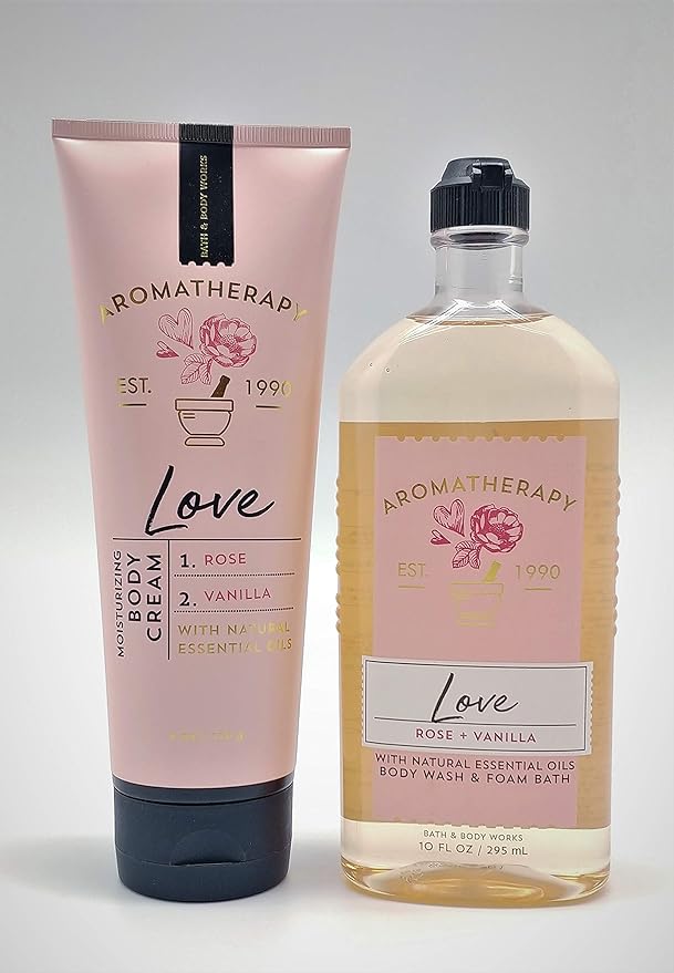 Aromatherapy - Love - Rose Vanilla - Duo Body Cream and Body Wash &amp Foam Bath - Full Size