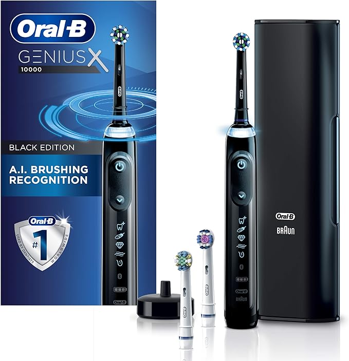 Oral-B GENIUS X Electric Toothbrush with 3 Oral-B Replacement Brush Heads and Toothbrush Case Black