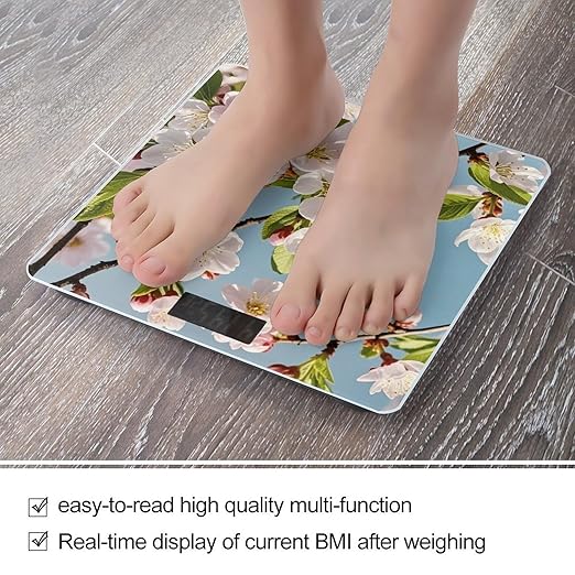 Digital Bathroom Scale for Body Weight Scale with Bright LCD Display High Accuracy Step-On Technology Auto On/Off Japanese Floral Cherry Blossom Digital Scales 400 Lbs /180kg