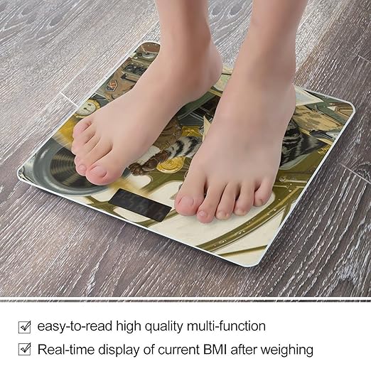 Cat in Vintage Plane Scale for Body Weight Sturdy Tempered Glass Weighing Scales with LCD Display Accurate Digital Bathroom Scale Convenient Body Fat Smart Scales Easy Read