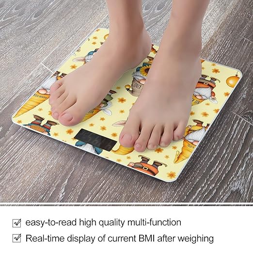 Smart Scale for Body Weight Digital Bathroom Weighing Scale Energy Saving Scale Funny Honeybee Gnomes Bee Sunflower Yellow Flowers Floral
