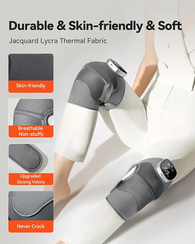 Knee Massager with Heat Vibration for Pain Relief MAXwarm 5.0[2026 Upgraded]-Heated Knee Brace with 5 Heat Levels and 4 Motors Massage X-Warm Heat-Lock Tech for Men Women(Grey 1-Pack)