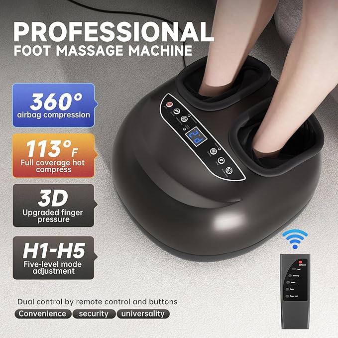 Foot Massager Machine with HeatShiatsu Foot Massager Home with Air CompressionAdjustable Electric Massager Machine for Feet OfficeWireless ControlDIY Gifts Draw Patterns for Man &ampWomenBlack