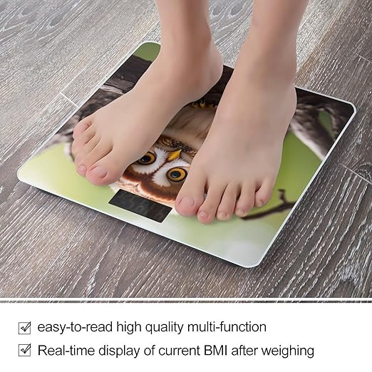 Real Cute Owls Scale for Body Weight Digital Bathroom Scale Toughened Glass High Precision Scales for Body Weight with Large LCD Backlight Display Weight Scales