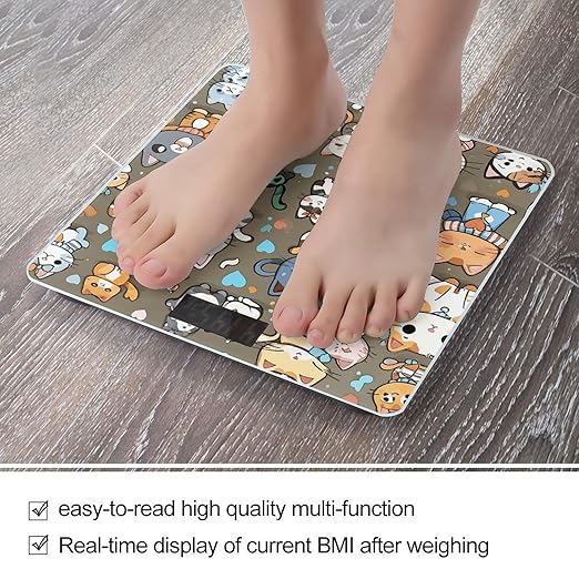 Lovely Cartoon Cats Bathroom Scale for Body Weight LCD Display Digital Bathroom Scale Tempered Glass Bathroom Weight Scales Fashion Smart Scales for Home Bedroom 400 Lb