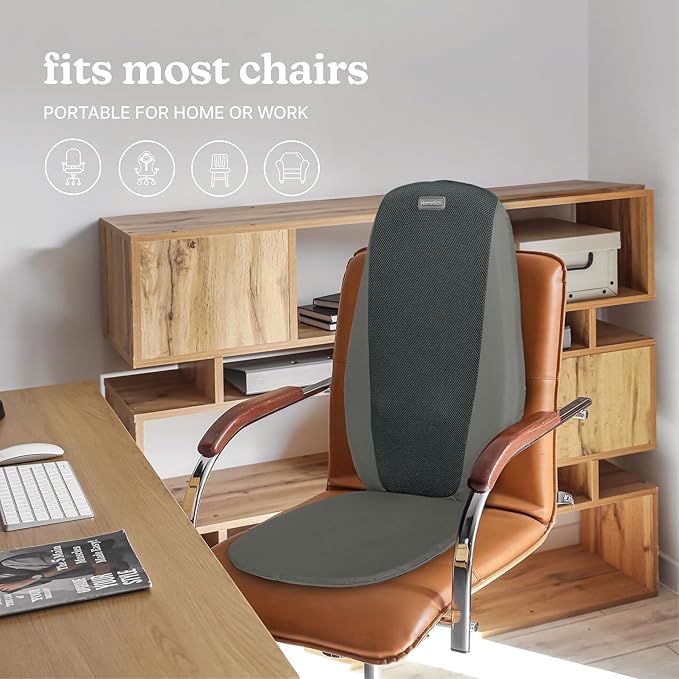 Homedics Shiatsu Massage Cushion with Heat Pain Relief for Back Muscle Tension Deep-Kneading Therapy Works Out Knots &amp Stiffness 3 Massage Zones Fits Most Chairs for Home or Office