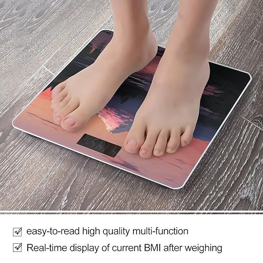 Sunset Landscape Mountains Lake Bathroom Scale for Body Weight Bathroom Weighing Scale with Backlit LCD Display Highly Accurate Measures Weight Up to 180kg