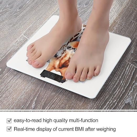 Stylish Animal Watercolor Giraffe Bathroom Scale Weight Scale for Body WeightHighly Accurate Digital Weighing Machine Clear LED Display Digital Bathroom Body Scale 400lb/182kg