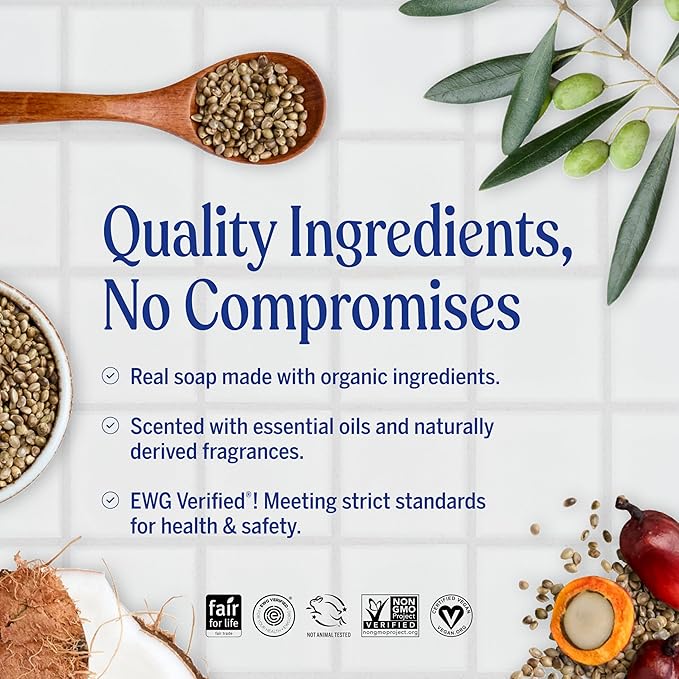 Dr. Bronner's Pure-Castile Magic Liquid Soap (Almond 32 Ounce 2-Pack)- Made with Regenerative Organic Certified Oils 18-in1 Uses: Face Hair Hand &amp Body Soap Laundry Pets- Concentrated Vega