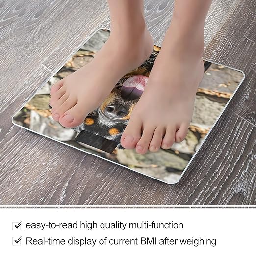Rottweiler Dogs Tongue Head Bathroom Scale for Body Weight Bathroom Weighing Scales with Back Lit LED Display Sturdy Tempered Glass Body Weight Bathroom Scale 400lb Weighing