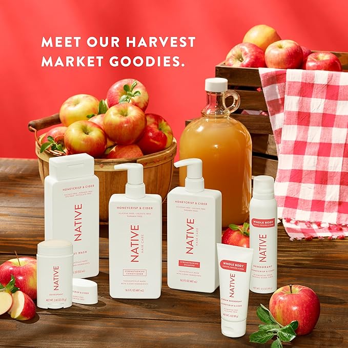 Native Shampoo &amp Conditioner Body Wash - Honey Crisp &amp Cider - Naturally Derived Ingredients Sulfate-Free Paraben-Free Strengthening Hair Care | Fall Seasonal Bundle (51 fl oz Total) - 3 P