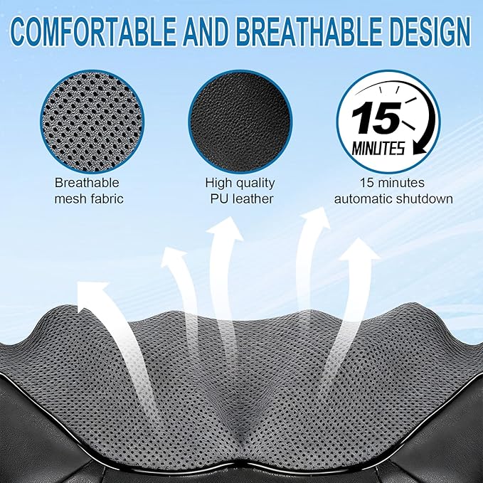 Shiatsu Neck and Shoulder Massager with Heat Back Massager-Electric Deep Tissue 3D Kneading Massage for Shoulder LegBody Muscle Pain ReliefHomeOfficeCar Best Gifts for Women Men Mom Dad