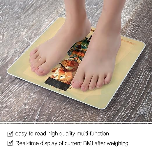 Cartoon Scottish Bagpipe Bathroom Scale Automatic Power On/Off Body Scales LCD Backlight Display Square Digital Scale Rounded Corners Bathroom Scales for Home Bedrooms