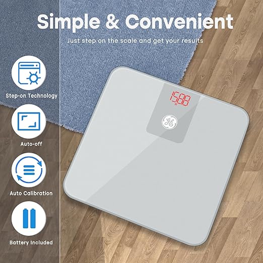 GE Digital Scale Body Weight Smart Bluetooth Bathroom Scales for Weight and BMI Accurate Body Weighing with App for People - 400lb Electronic Scale Silver Grey