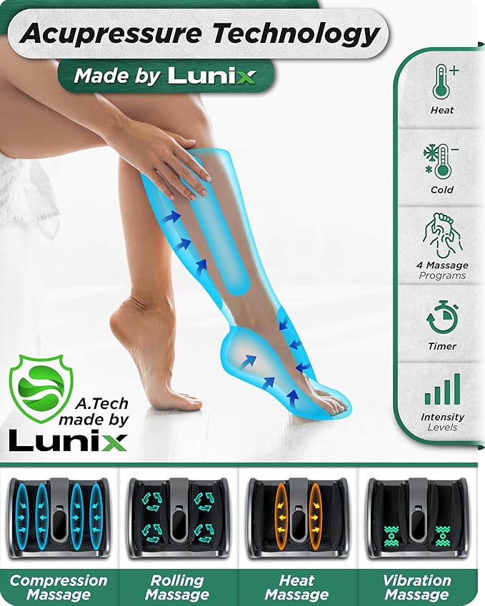 Lunix LX21 FSA Foot and Calf Massager with Remote Neuropathy &amp Plantar Fasciitis Relief Adjustable Leg Ankle Deep Kneading Shiatsu Therapy Blood Circulation Hot Cold Pockets Granite Gray