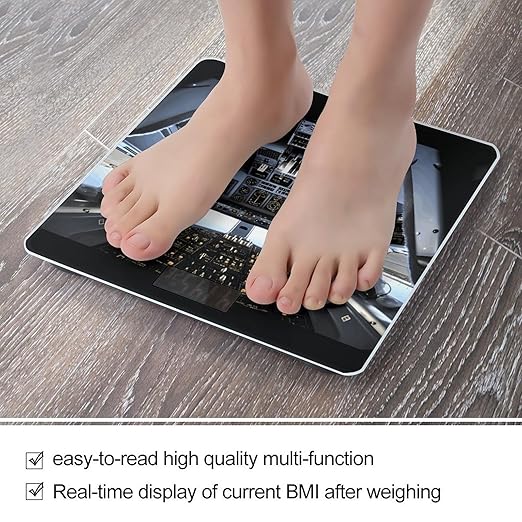 Airplane Cockpit Scale for Body Weight High Precision Digital Weight Scales with LCD Display Anti-Slip Sturdy Slim Tempered Glass Bathroom Scale for Home Use