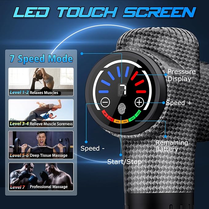 TOLOCO Massage Gun Upgrade Deep Tissue Back Massager with 10 Replacement Heads Percussion Massage Guns for Athletes for Pain Relief Super Quiet Electric Massager for Valentine Gift Carbon