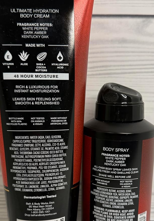 Bath &amp Body Works Body Men's Bourbon Body Cream and Spray 2 Piece Set