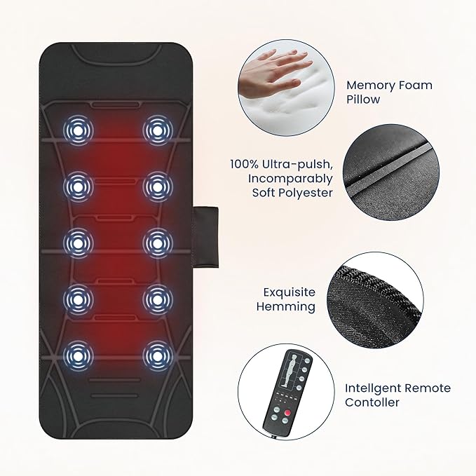 COMFIER Full Body Massage Mat Pad Heating Vibrating Massage Chair Pad with 10 Vibration Motors 5 Massage Modes and Auto Shut Off Gift for Men Women