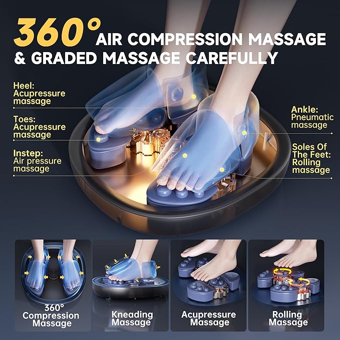 Foot Massager Machine with HeatShiatsu Foot Massager Home with Air CompressionAdjustable Electric Massager Machine for Feet OfficeWireless ControlDIY Gifts Draw Patterns for Man &ampWomenBlack
