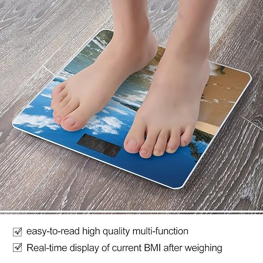Clear Sky Wave Beach Digital Bathroom Scale for Body Weight Weighing Scale with Backlit LCD Display High Precision Measurements &amp Measures Weight Up to 180kg