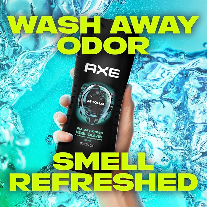 AXE Men's 3-in-1 Face Body Wash &amp Shampoo Variety 5-Pack (Apollo Dark Temptation Black Excite Phoenix) 12 Hour Invigorating Scents 16 Fl Oz Each