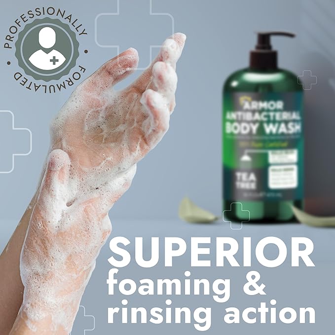 Antibacterial Body Wash with Tea Tree Oil | Antibacterial Soap for Men &amp Women | Kills 99.9% of Germs &amp Bacteria | Helps with Back Acne Body Odor &amp Skin Irritation | Daily Body Cleanser 1