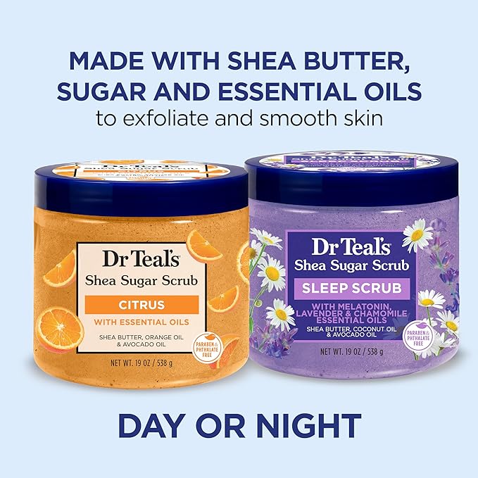 Dr Teal's Body Wash &amp Sugar Scrub Bundle with Epsom Salt Vitamin C &amp Essential Oils 24oz Body Wash (Pack of 2) &amp 19oz Sugar Scrub (Pack of 2)