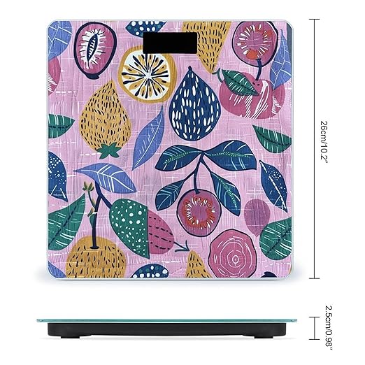 Digital Bathroom Scale for Body Weight Scale with Bright LCD Display High Accuracy Step-On Technology Auto On/Off Tropical Fruit Pattern Digital Scales 400 Lbs /180kg