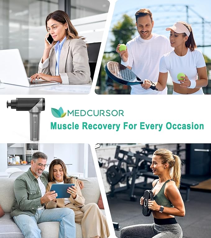 Medcursor Massage Gun - High Intensity Brushless Motor Handheld Percussion Deep Tissue Massager with 6 Massage Heads for Sore Muscle and Stiffness Valentines Day Gifts (Gray)