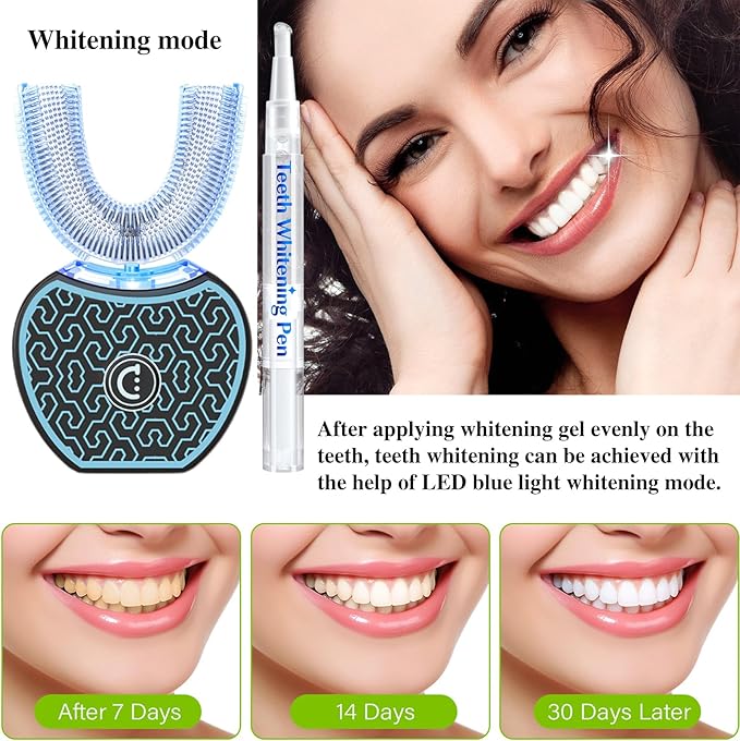 Automatic ToothbrushSonic Glow Toothbrush Teeth Whitening KitSonic BrushEquipped with Two Replacement Brush Heads (Black-Blue)