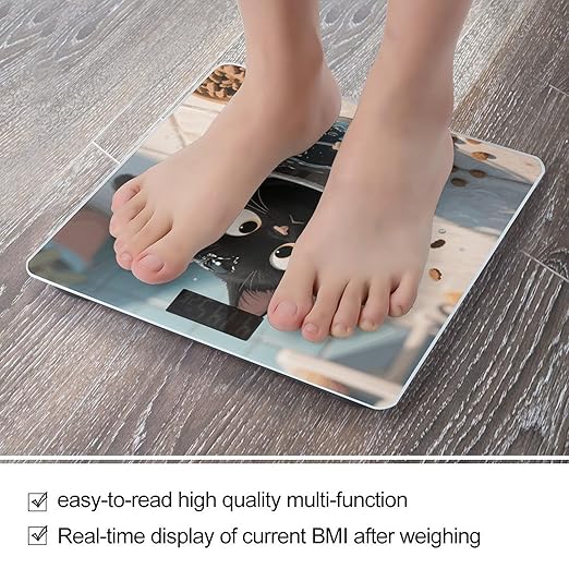 Black Cat Weight Scale Cute Bathroom Scale for Body Highly Accurate Digital Weighing Machine for People Compact LCD Display Scales with Sturdy Toughened Glass Scales