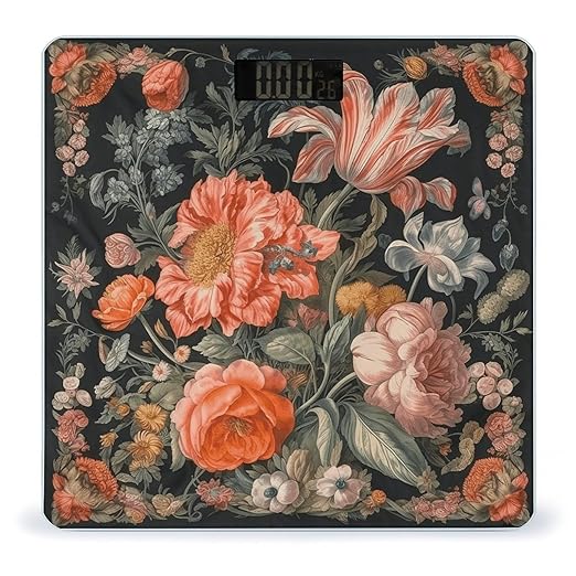 Orange Flower Pattern Scale for Body Weight Accurate Digital Bathroom Scale Toughened Glass High Precision Scales Smart Weight Scales with Large LCD Backlight Display Weighing Machine