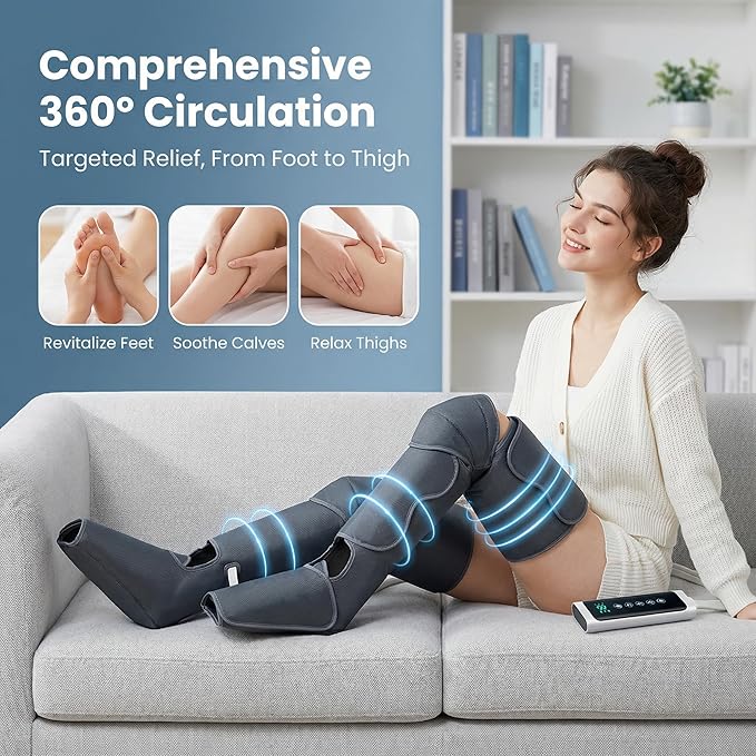Leg Compression Massager Foot Calf Massager with Air Pressure Leg Compression Boots for Recovery &amp Pain Relief 8 Intensities 4 Chambers Sequential Massage