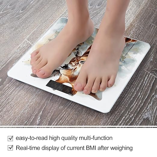 Watercolor Deer Giraffe Digital Bathroom Scale for Body Weight with High Precision Digital Weighing Scale with BMI Clear LCD Display and Step-On Measures Weight Up to 180kg