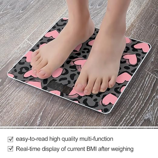 Energy Saving Scale Bathroom Weighing Scale Smart Scale for Body Weight Digital Love Heart Dark Gray Black Leopard Cheetah Print