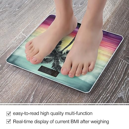 Tropical Palm Tree Bathroom Scale Rounded Smart Scale for Body Weight Automatic Power On/Off Weight Scales Accurate Bathroom Digital Scales for Pet Home Bedroom Kitchen