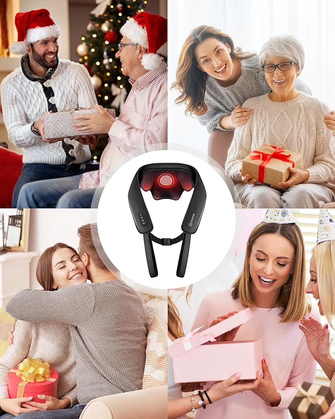 COMFIER Shiatsu Neck Massager with Heat Cordless Neck and Shoulder Massager for Pain Relief Deep Tissue Graphene Heating 4D Kneading Massage Pillow -Black
