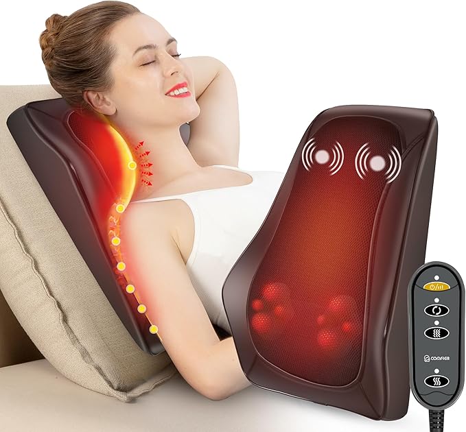 COMFIER Back Massager with Heat Deep Tissue Shiatsu Neck and Back Massager Chair Use Massager Pillow with Adjustable Flap