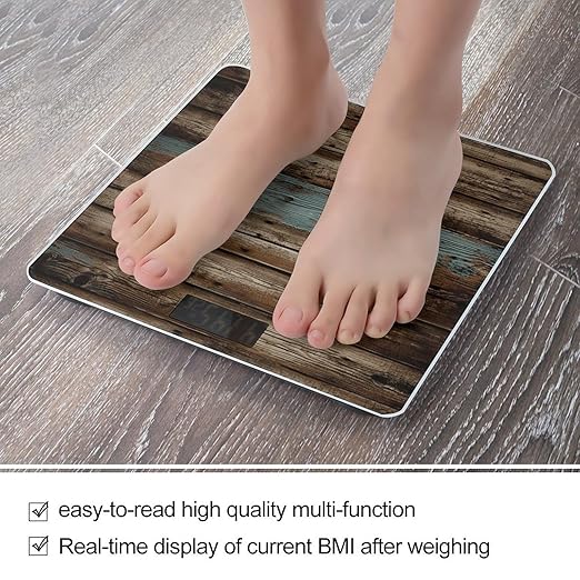 Rustic Old Barn Wood Scale for Body Weight Accurate Digital Bathroom Scale Toughened Glass High Precision Scales Smart Weight Scales with Large LCD Backlight Display Weighing Machine