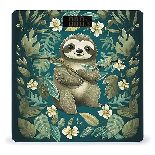 Adorable Sloth Bathroom Scale for Body Weight Bathroom Digital Electronic Weighing Scale with Back Lit LED Display Sturdy Tempered Glass Weight Watchers Scales 400lb